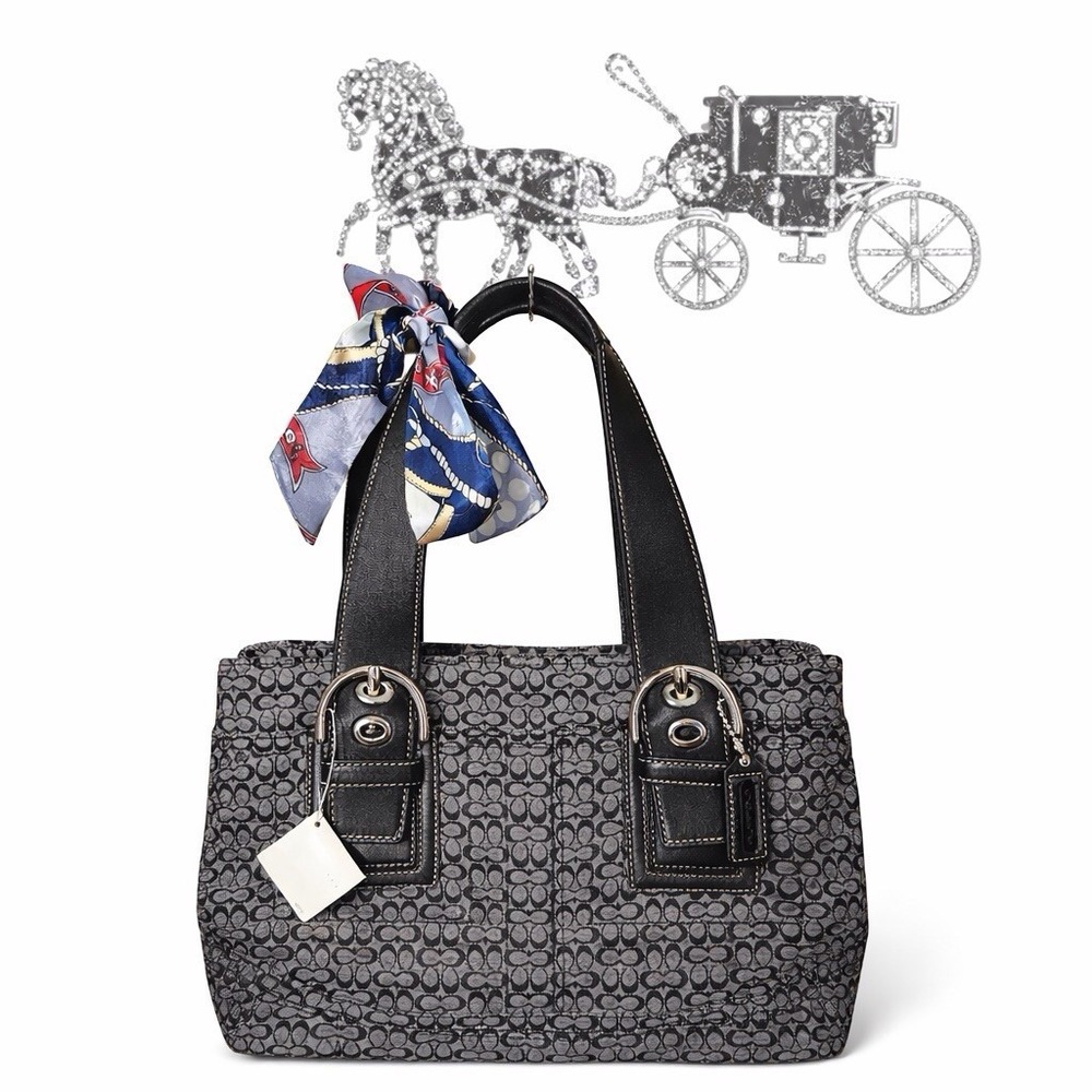 Coach Soho Signature Tote‎ F12310 Black White Jacquard NWT Silver Hardware